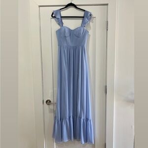 Ruffle Strap Chiffon Bustier Maxi Dress with Ruffle Hem A-Line Skirt